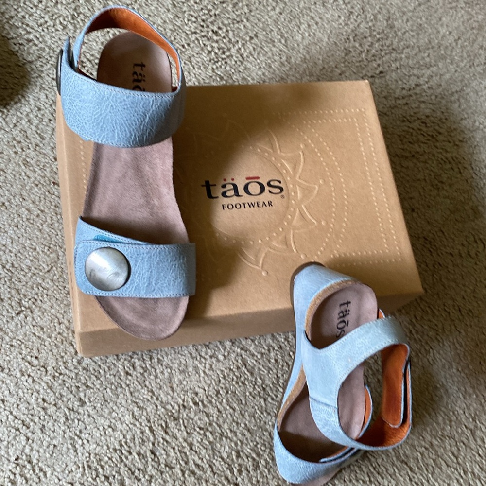 Taos, Dusty Blue, 6.5, Medium, Directions on up keep of shoes. NEVER WORN!! - Picture 2 of 3
